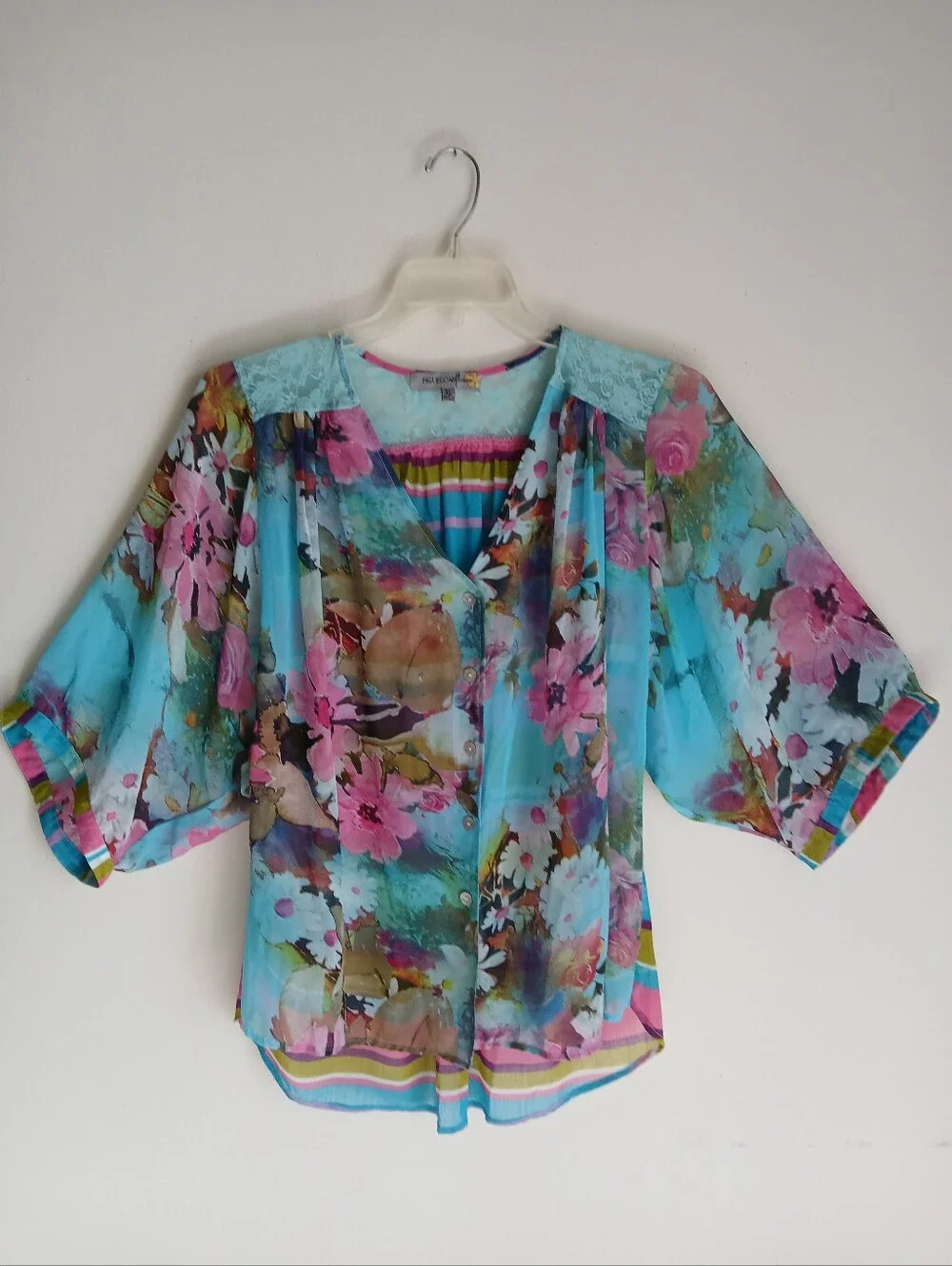 Figuero & Flower Blouse Size XL Lace Shoulder Sheer